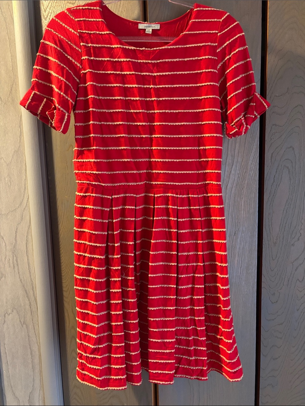 Anthropologie Bordeaux Dress Red Scalloped Stripes Retro New Girl Knit